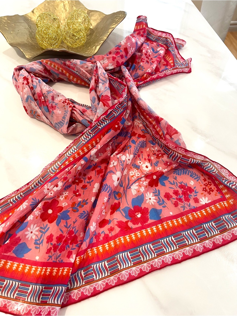 Light weight scarf with boho chic pattern 34” by 94”